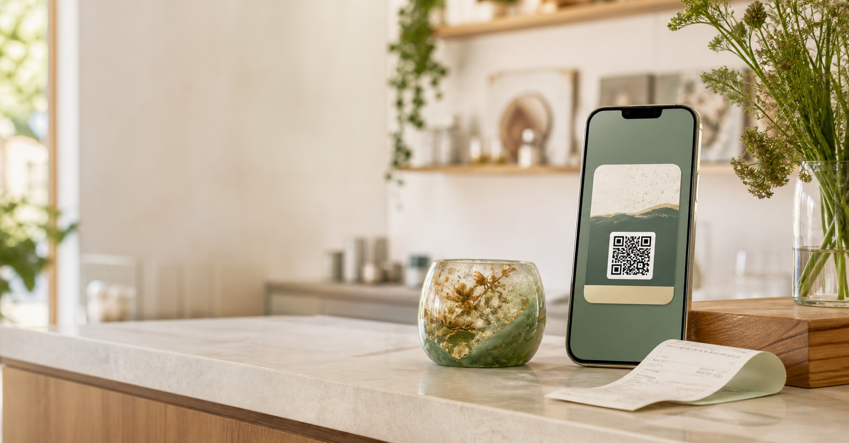 Digitale klantenkaart met QR-code bij handgemaakte decoratie