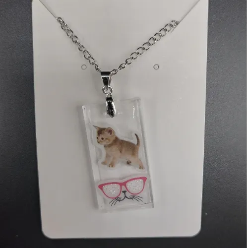 Rechthoekig sieraad poes met bril